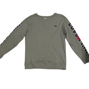 Victoria’s Secret PINK Olive Green Rose Embroidered Campus Pullover Sweater